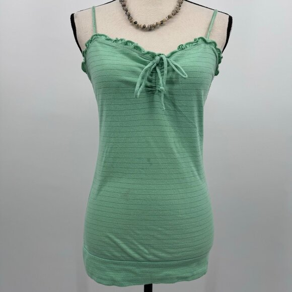 Green striped ruffle tank top women’s L coquette fairycore 2000s spring - Picture 1 of 8